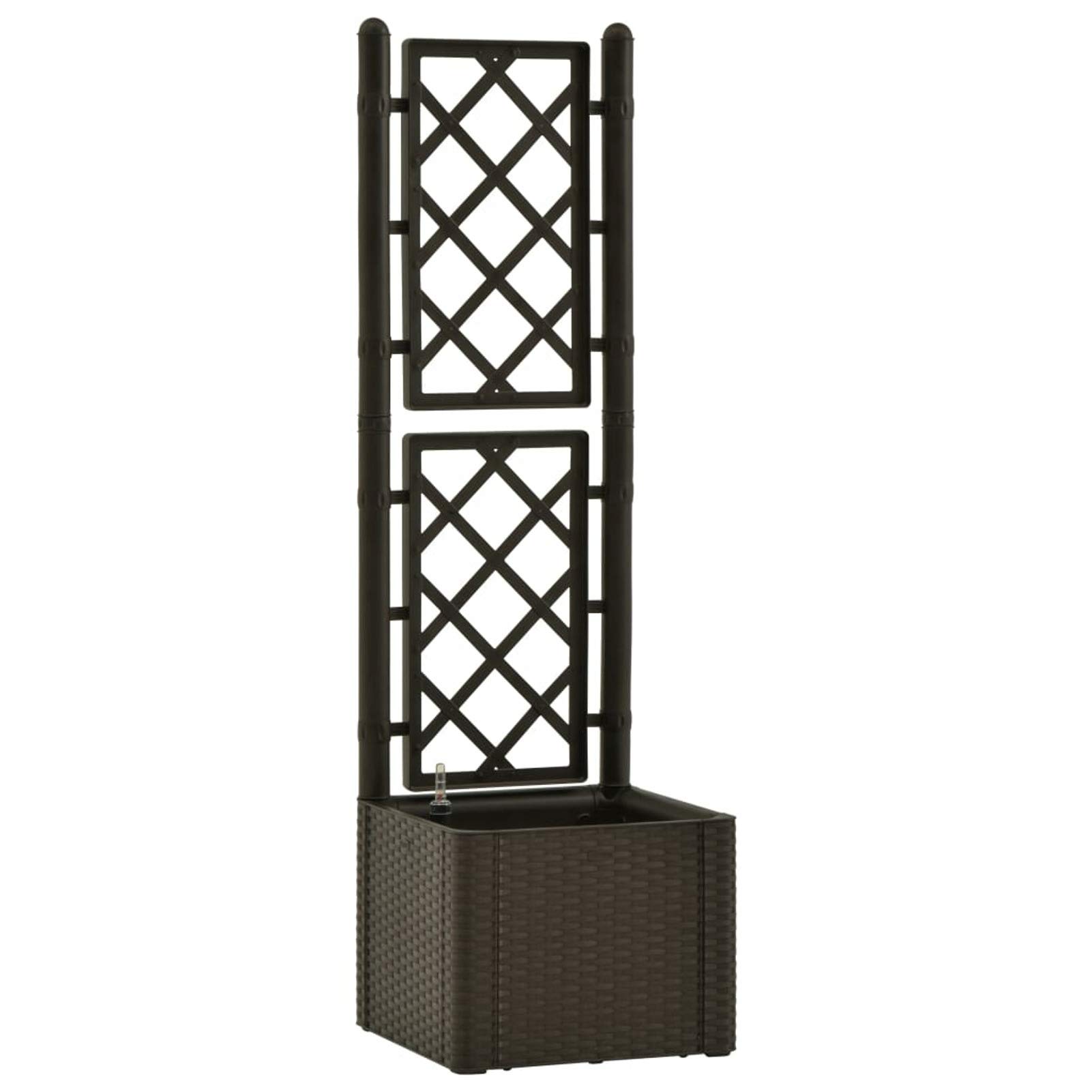 Letto Rialzato per Fiori, con Graticcio Integrato, Sistema di Irrigazione Automatica da 35 L, Dimensioni 43x43x142 cm, in Plastica PP, Design Rattan, per Giardino Esterno e Interno