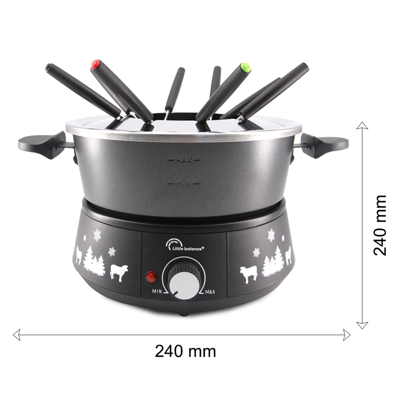 LITTLE BALANCE 8690 Black Fondue 8 Meuuuh...!, Aparato de fondue 8 personas, Caquelon antiadherente de gran capacidad 2 litros, 1500 W, Negro