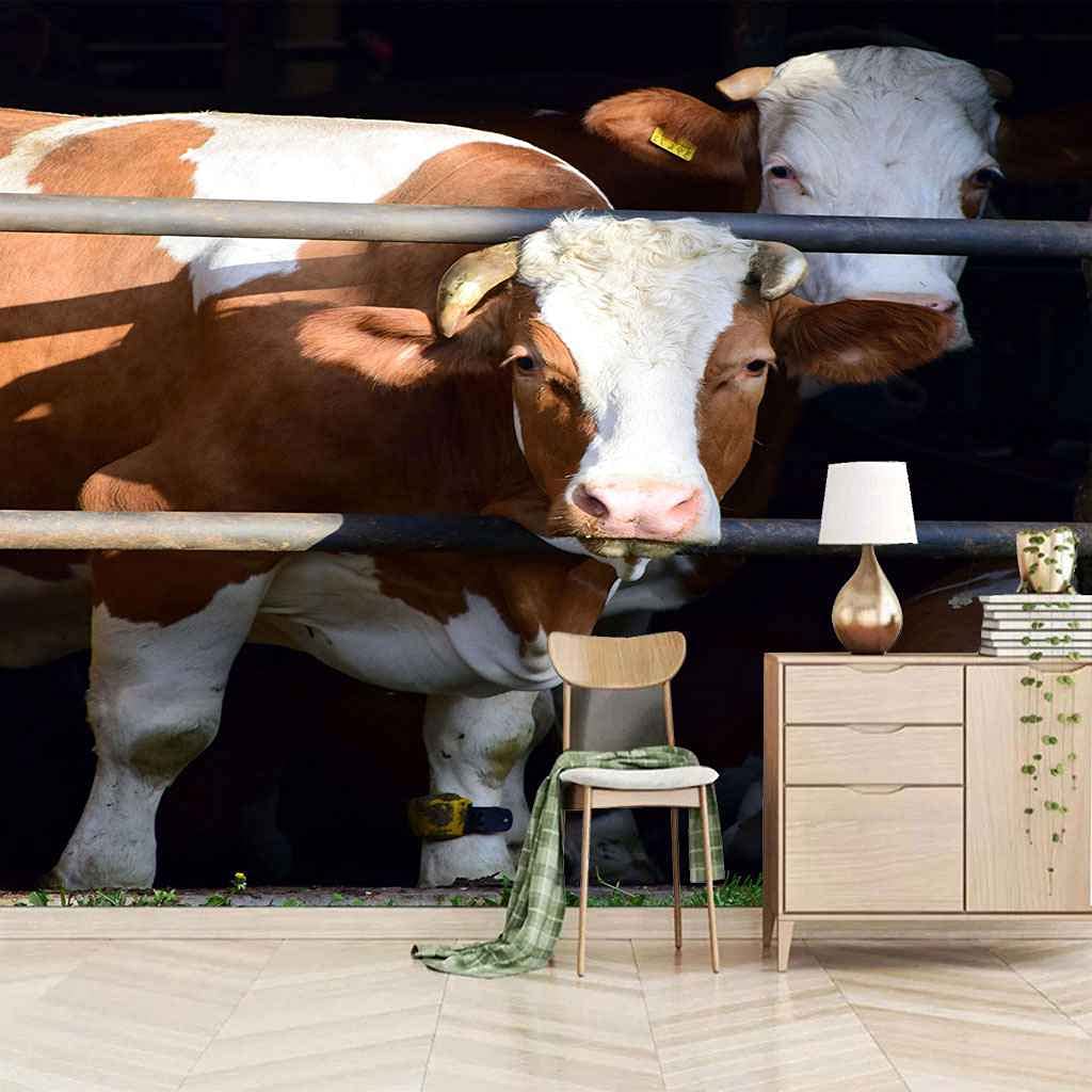 Papier Peint Auto-adhésif Vache 3D Revêtement Mural Impression HD