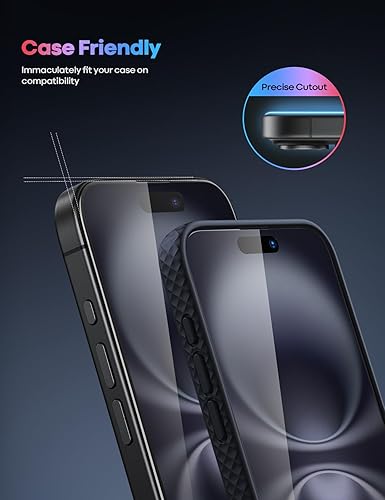 Vista 33 de Lamicall Protector de pantalla para iPhone 14 Pro Max [profesional] [vidrio templado 9H] [inastillable de grado militar] Pantalla transparente HD