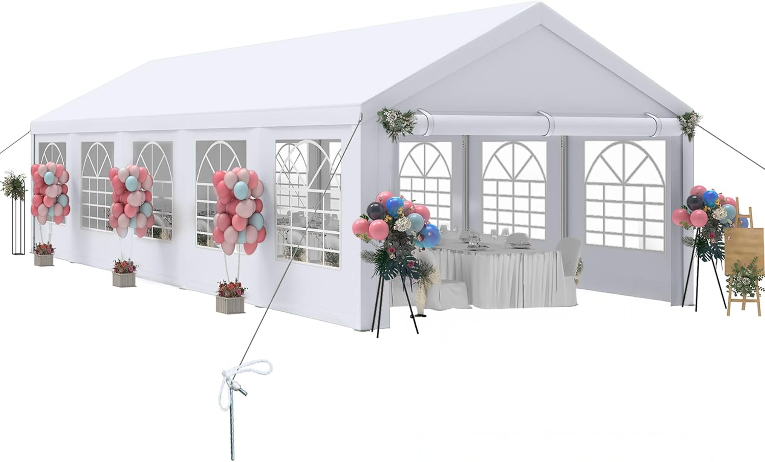  ((incomplete pick up 2 box ))dwvo 16'x 32' party tent heavy duty wedding tent outdoor canopy event shelters upgraded galvanized carport with removable sidewall windows for commercial, parties, white straight w/o bag 16x32 ft