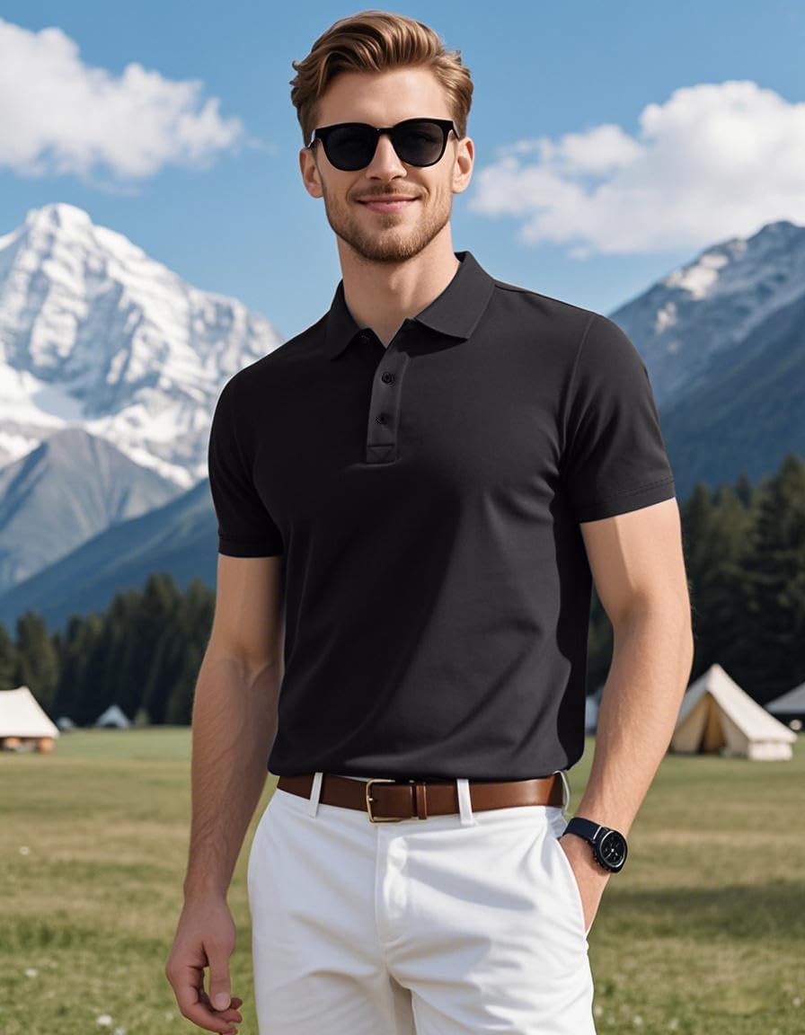 3 Pack Men's Polo Shirts Quick-Dry Short Sleeve Athletic Polo Shirts Moisture Wicking Business Casual Golf Shirts