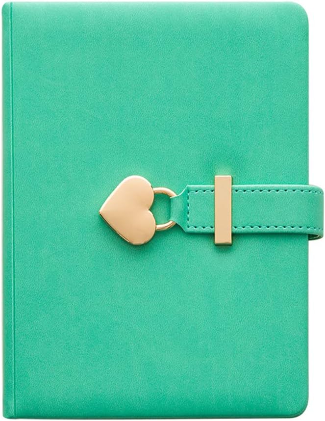 Lirener Secret Diary Notebook with Heart Shaped Lock and Key, PU Leather Girls Journal Notebook with Heart Padlock, Lockable Diary Travel Diary, Christmas Birthday Gift for Girls Kids, 135x180mm