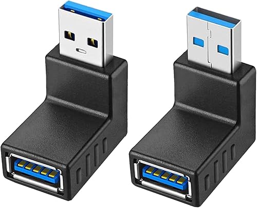 Herfair Adaptador USB 3.1 de 90 grados (paquete de 2) de ángulo recto USB macho a hembra, extensor de puerto USB A para PC, laptop, cargador USB A,