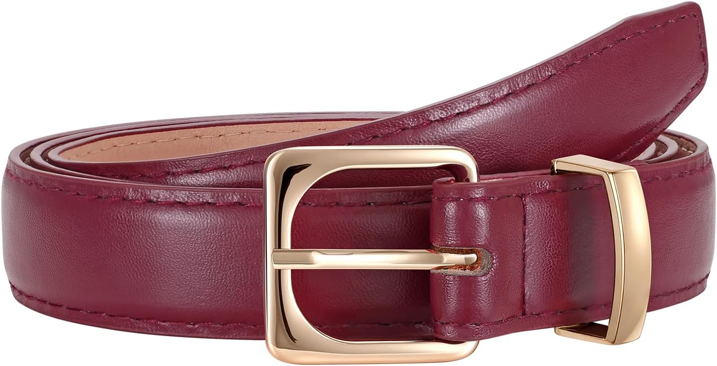 JASGOOD Women Leather Belt Fashion Ladies Skinny Leather Waist Belt for Pants Jeans Dress with Gold Buckle