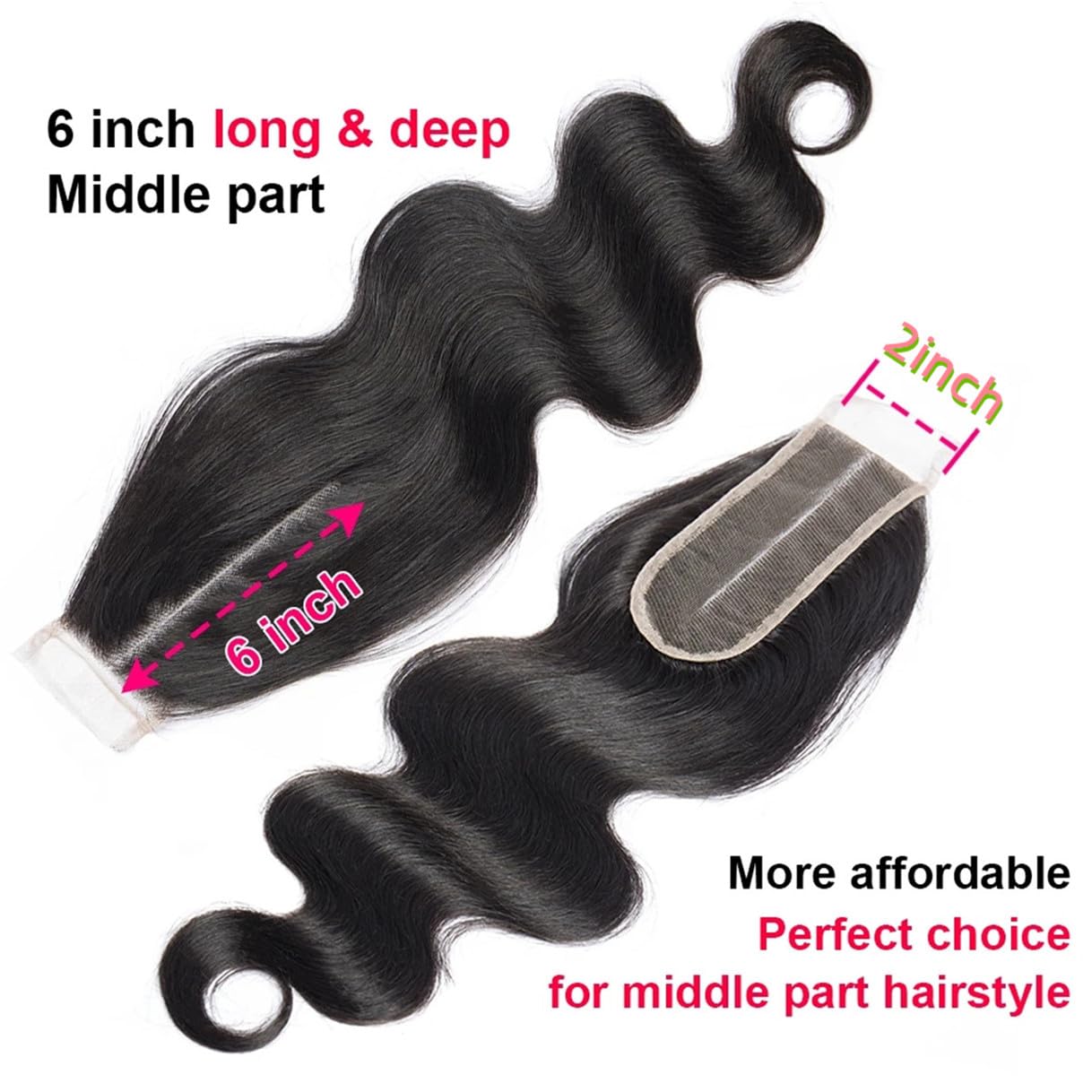 Brazilian Body Wave 2x6 Lace Closure 100% Unprocessed Human Virgin Hair Pre Plucked Wet and Wavy Pre-Plucked Hairline Frontal Closure Natural Black With Baby Hair (2x6 body wave closure, 20inch)