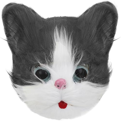 Miniatura 1 de GREUS Máscara de cara completa de gato de felpa de Halloween, divertida máscara peluda para cosplay, disfraz realista para fiestas, accesorios de