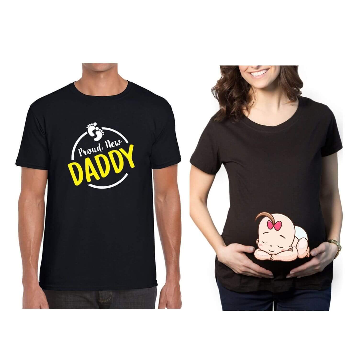 Maternity Couple T-Shirts Combo Pregnancy Announcement Proud New Daddy Mummy for Men Women Round Neck Half Sleeves-image-7