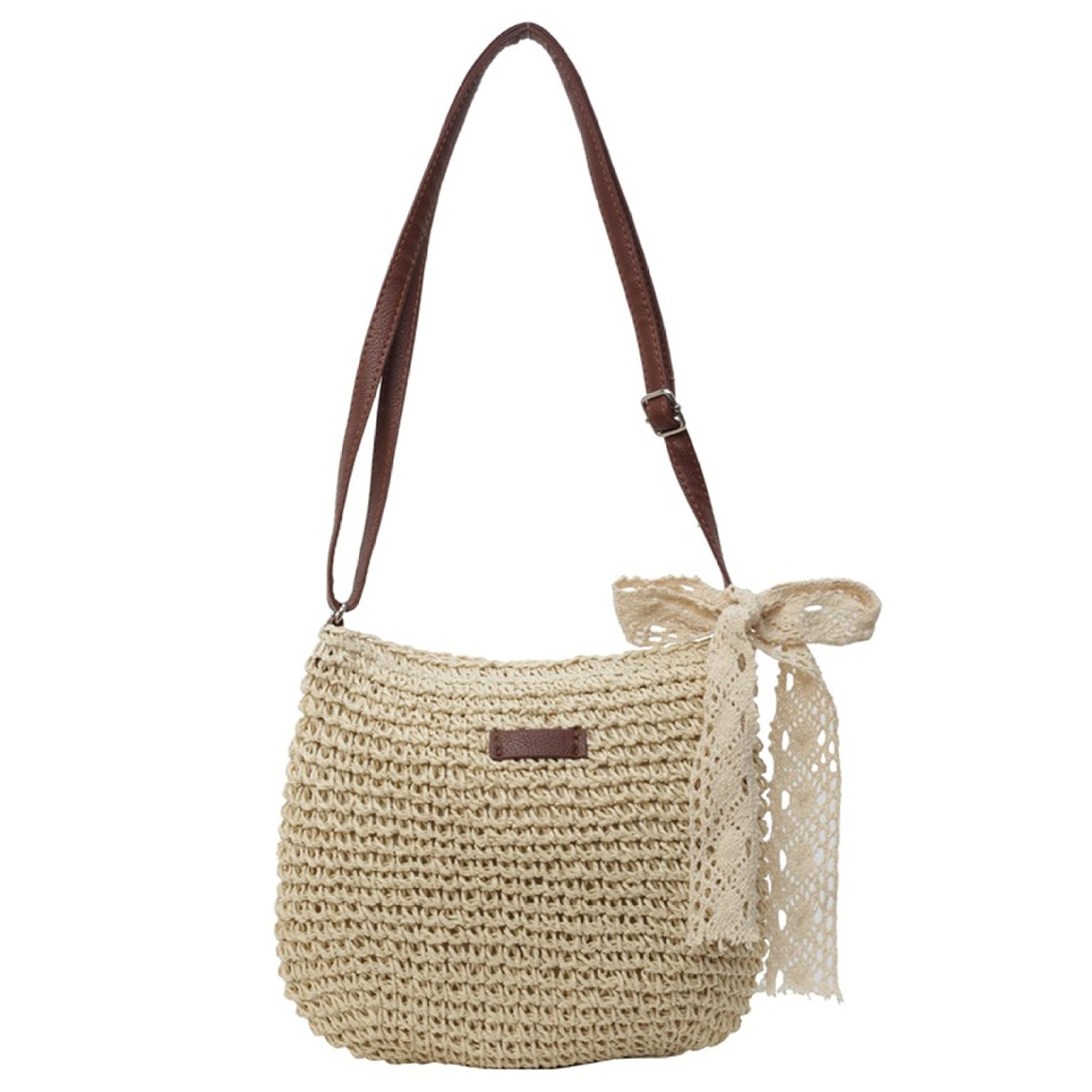 Bolsos de paja bolso de playa de paja para mujer bolso de trenzado de un solo hombro cruzado de gran capacidad para verano con cremallera para viajes de vacaciones color beige.