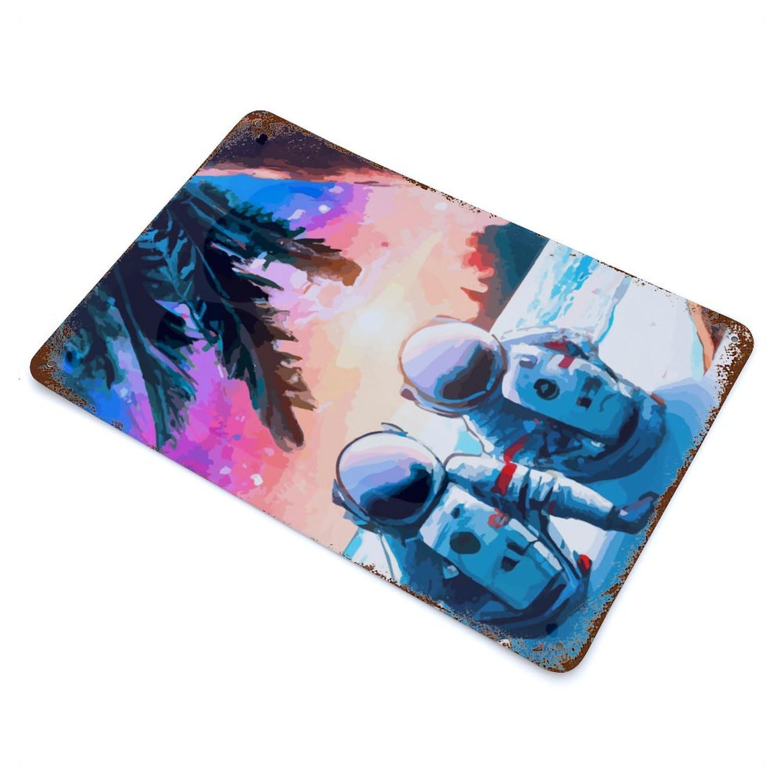 Couple Romantic Astronaut Decorative Tin Sign 11.8"x7.9", for Bistro, Counter And Cafe Decor, Retro Wall Decor