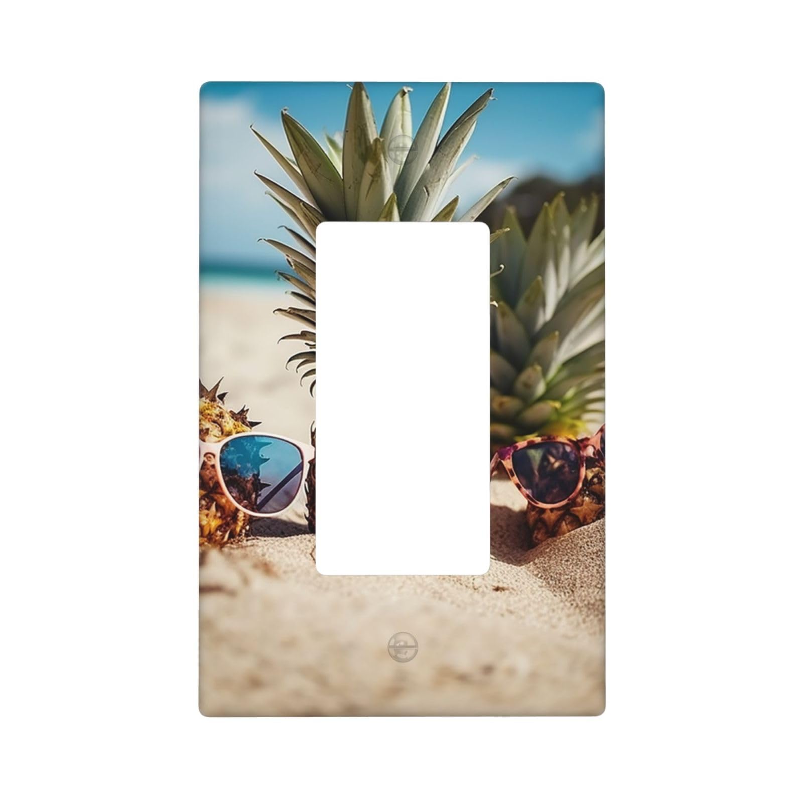 Pineapple Sunglasses Sand Beach Wall Plate Cover 1 Gang Light Switch Cover Decorative Single Duplex Wall Plates Mid-size Decorator Blank Electrical Switch Plate Cover for Electrical Outlets