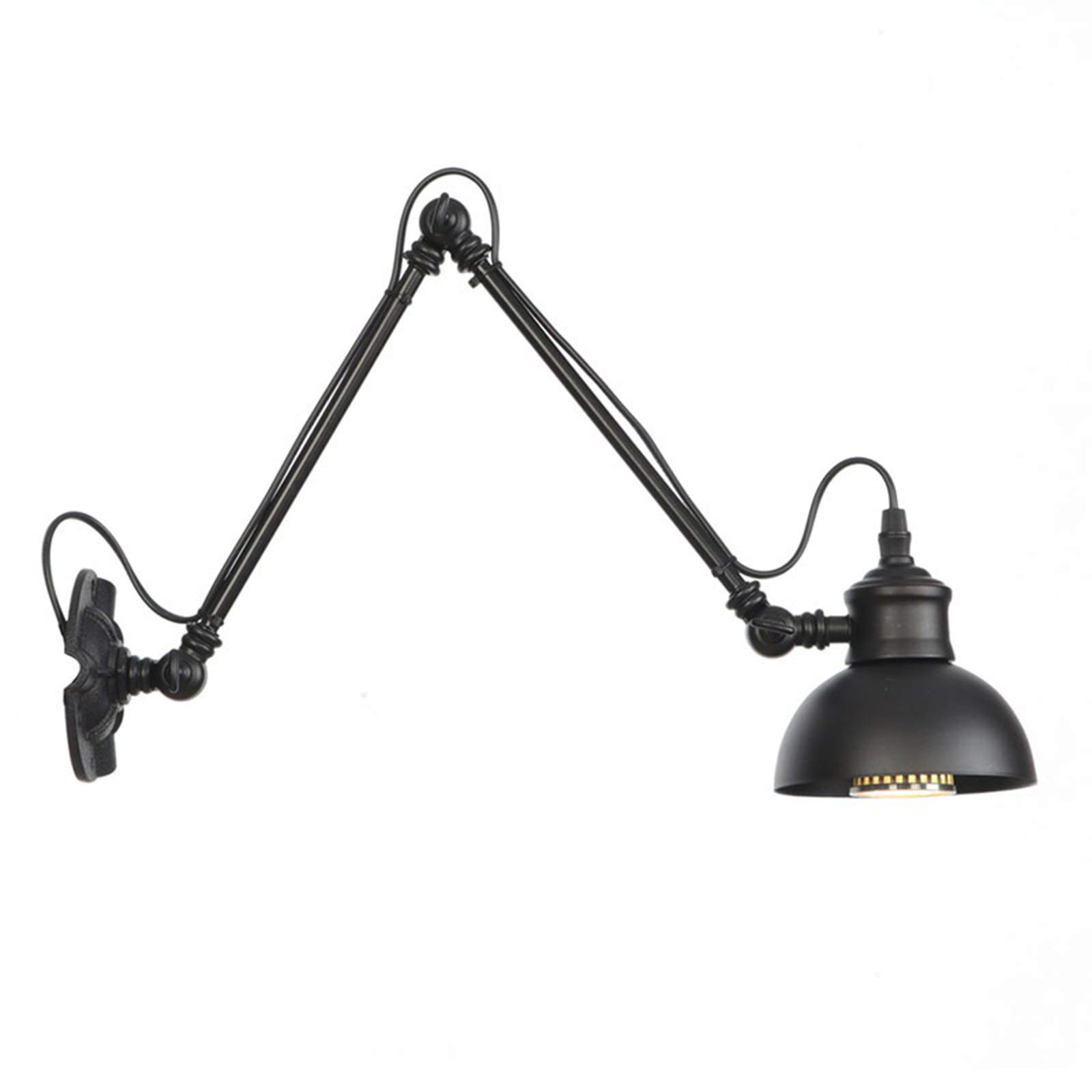 VDOQTLJT Wall Lamp Black Swing Arm Lights with Plug Switch Industrial Retro Sconce Lighting Fixture E27 Base for Home Hotel Corridor 30+10cm