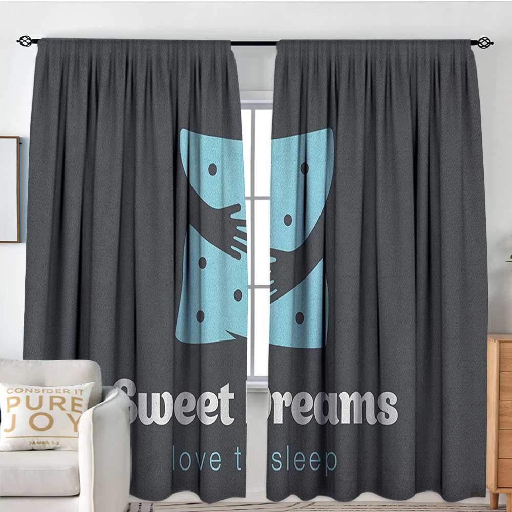 NUOMANAN Customized Curtains Sweet Dreams,Love to Sleep Hugging Arms Minimalist Simplistic Illustration, Charcoal Grey Pale Blue,Wide Blackout Curtains, Keep Warm Draperies, Set of 2 54"x63"