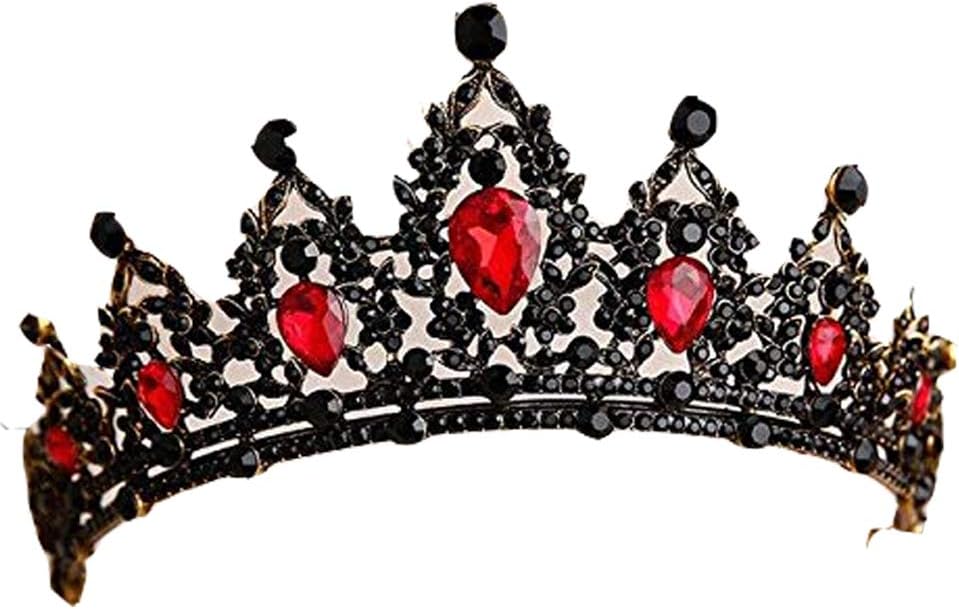 Baroque Black Red Green Crystal Heart Bridal Tiaras Crown Rhinestone Diadem Pageant Veil Tiara Headband Wedding Hair Accessories-Red