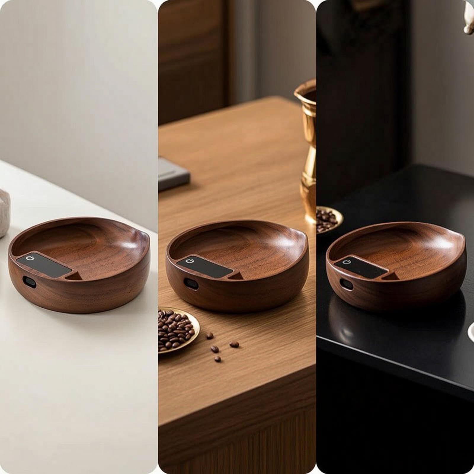Colcolo Kaffeewaage Hochpräzise Digitale Küchenwaage Bohnenwaage Messschale mit Ausguss Walnussholz mit Touch Bedienfeld Und LED Anzeige Rutschfestes für Pour, Kaffeebohnenwaage Aus Massivholz
