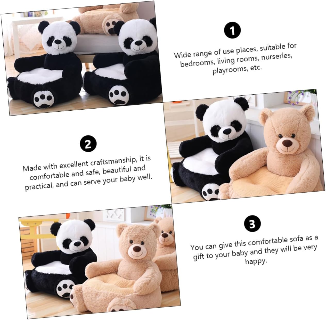 ABOOFAN Cute Panda Baby Sofa Chair Cartoon Design Soft Foam Cushion Supportive Seat for Infants for Playtime and Relaxation