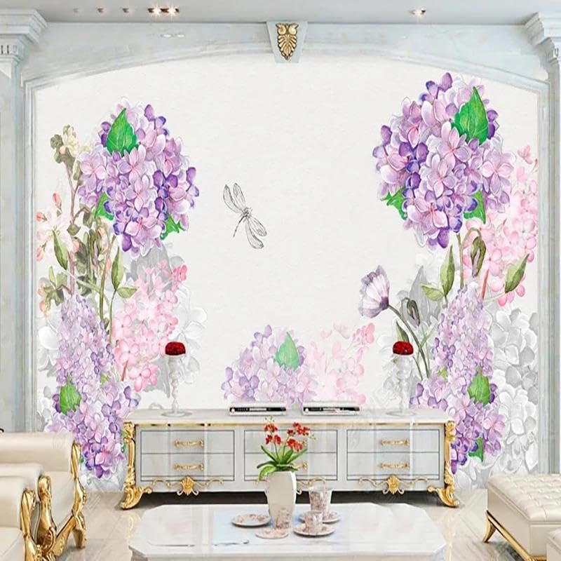 Papier peint hortensia 3d intissé au design artistique raffiné