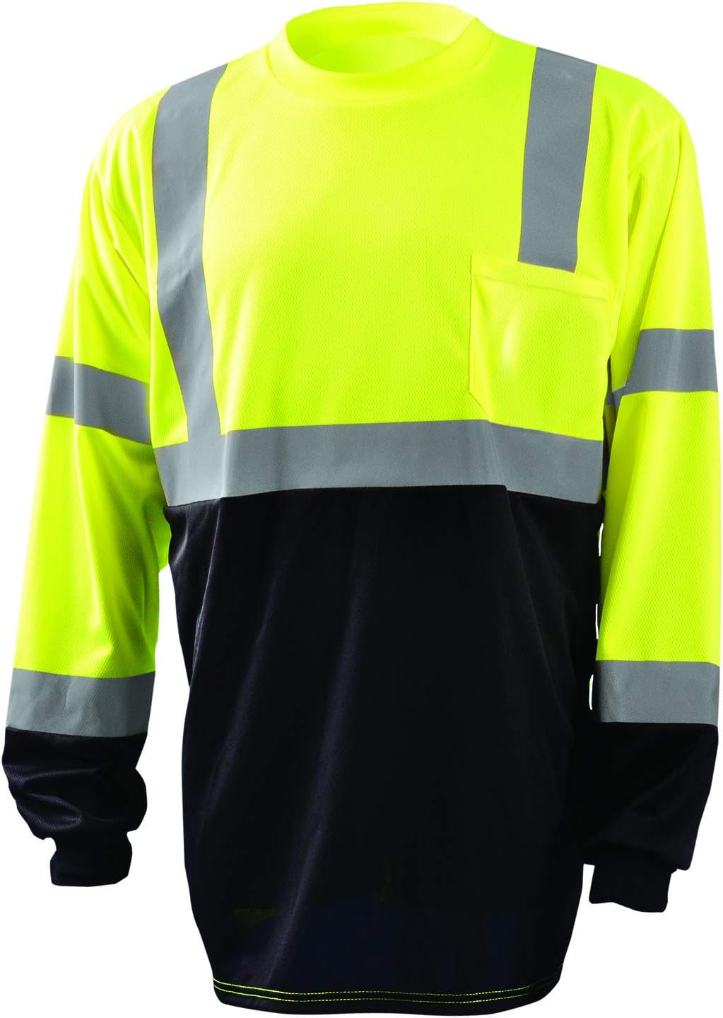 OccuNomix LUX-LSETPBK-YS Classic Standard High Visibility Long Sleeve Wicking Birdseye Black Bottom T-Shirt, Class 3, 100% ANSI Wicking Polyester Birdseye, Small, Orange (High Visibility) Long Sleeve Cooling Shirt - Class 3 (Arm Stripes) Yellow - Black Bottom Small