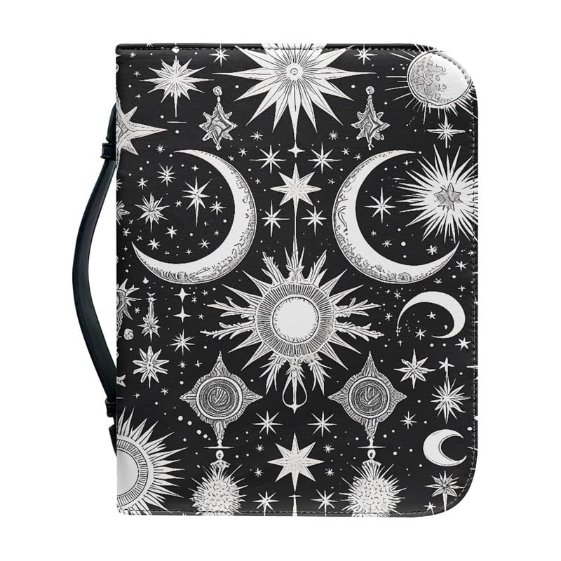 Kuiaobaty Celestial Sun Moon Book Cover Bag Bible Case for Women, Retro Galaxy Stars Book Organizer for Daily & Travel Large Size 11 x 8 x 2 inch,2XL