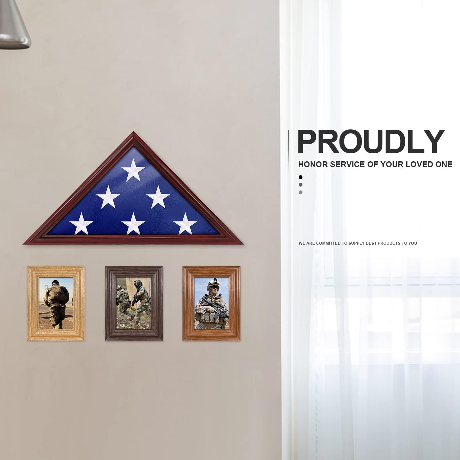 Flag Display Case - 5' x 9.5' Funeral & Military Flag Shadow Box with HD Tempered Glass and Wall Mount, Folded Triangle Flag Holder Frame for Veterans, Red