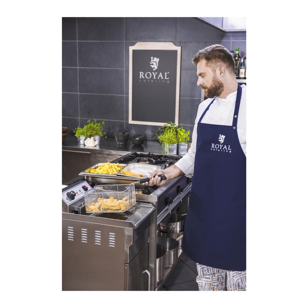 Royal Catering Friteuse avec meuble (16 L, 6000 W, 400 V, 60 – 200 °C, 34 x 53 x 94 cm, acier inoxydable, panier et couvercle)