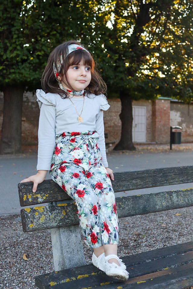 Image of YALLET 3Pcs Toddler Girl Clothes Solid Color Long Sleeves Ruffle Top+Floral Pants+Headband 1-6 Years Fall /Winter Outfits Set