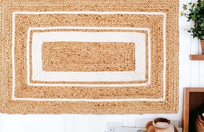Image of Handmade Rectangular Jute Carpet Jute Beige - Natural Fiber Rug for Living Room & Bedroom | Eco-Friendly & Durable | Size 40x60 Feet, Color- Jute Beige