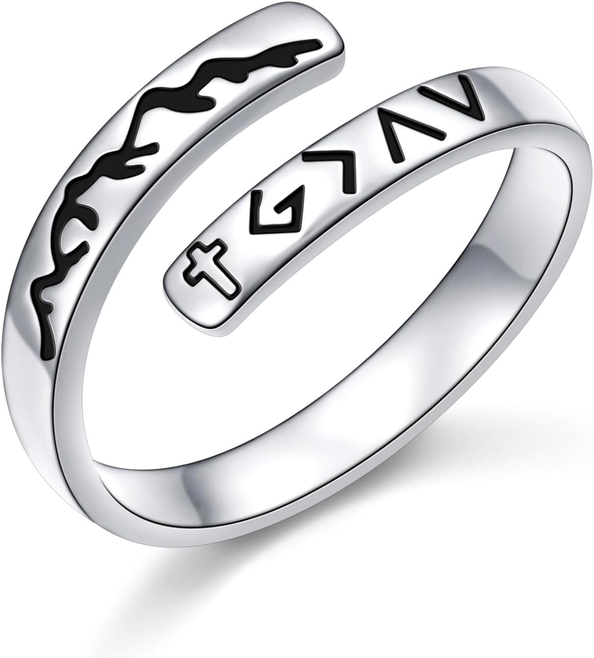 DAOCHONG Mountain Ring 925 Sterling Silver God is Greater than the Highs and Lows Ring Faith Rings for Women Storyteller Jewelry Size 7