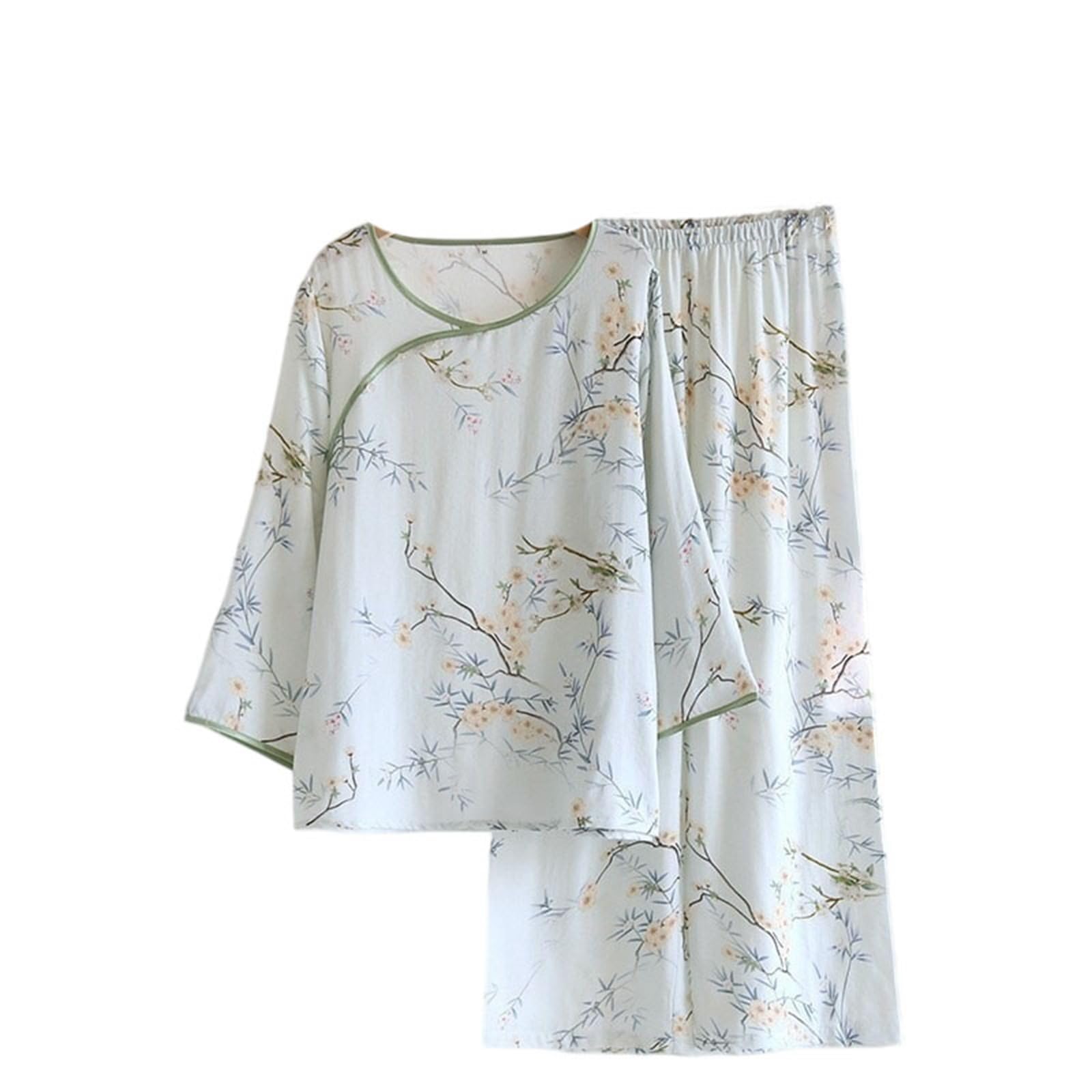 Conjunto de pijama de algodón para mujer, estilo chino, vintage, manga corta, para verano