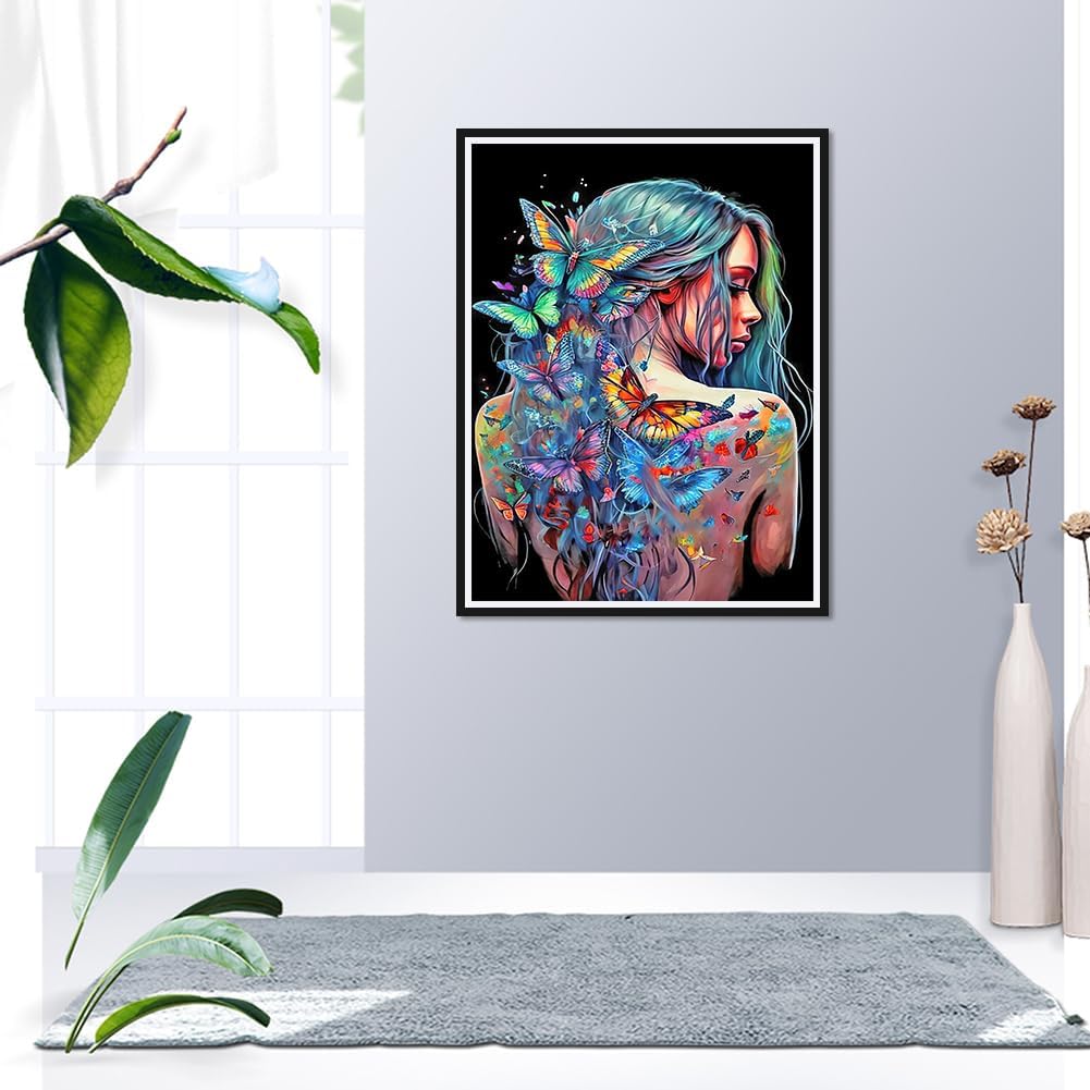 Stalente Diamond Painting Kits for Adults, 5D DIY Diamond Art Kits for Beginners Round Full Drill Diamond Painting for Home Wall Decoration Gift 12×16inch, Butterfly Lady image 4