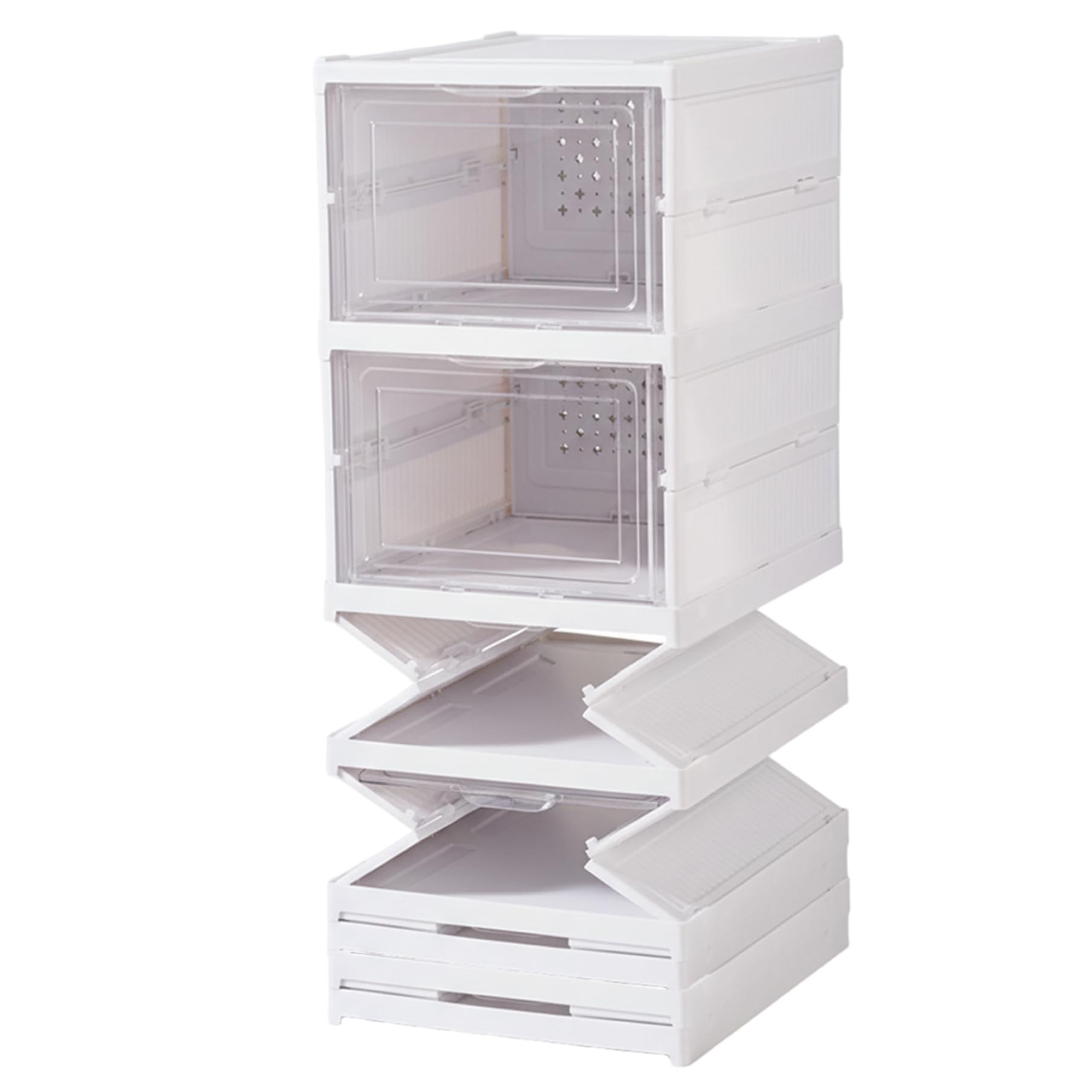 CAKEEYUM Stackable Shoe Boxes 6-Tiers Collapsible Shoe Storage Organizer with Dustproof Lid Clear Plastic Shoes Box with Breathable Hole Stackable Boxes, Collapsible Storage Organizer