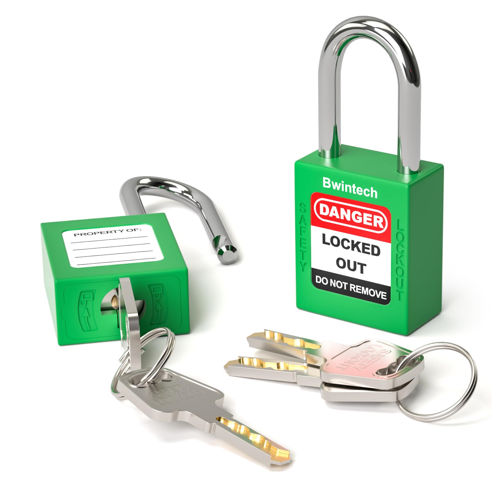 Bwintech 2 Pcs 38MM Keyed Different Green Safety Padlock Lockout Tagout Lock for Lock Out Tag Out Stations and Devices