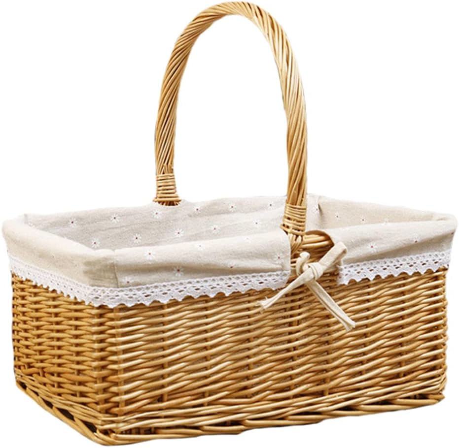 Cabilock 1pc Willow Picnic Basket for Outdoor Fruit Harvesting Country Style Storage Holder for Snacks Vegetables and Organizing Home Items