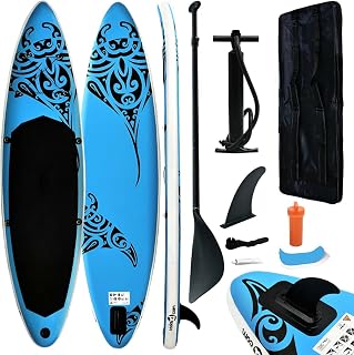 Inflatable Stand Up Paddleboard Set 305x76x15 cm Blue +Material: PVC, EVA, aluminium