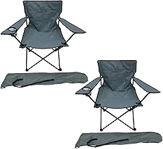 Lot de 2 chaises pliantes pour la pêche, le camping, la pêche, les réalisateurs - Gris foncé - Avec porte-gobelet et sac