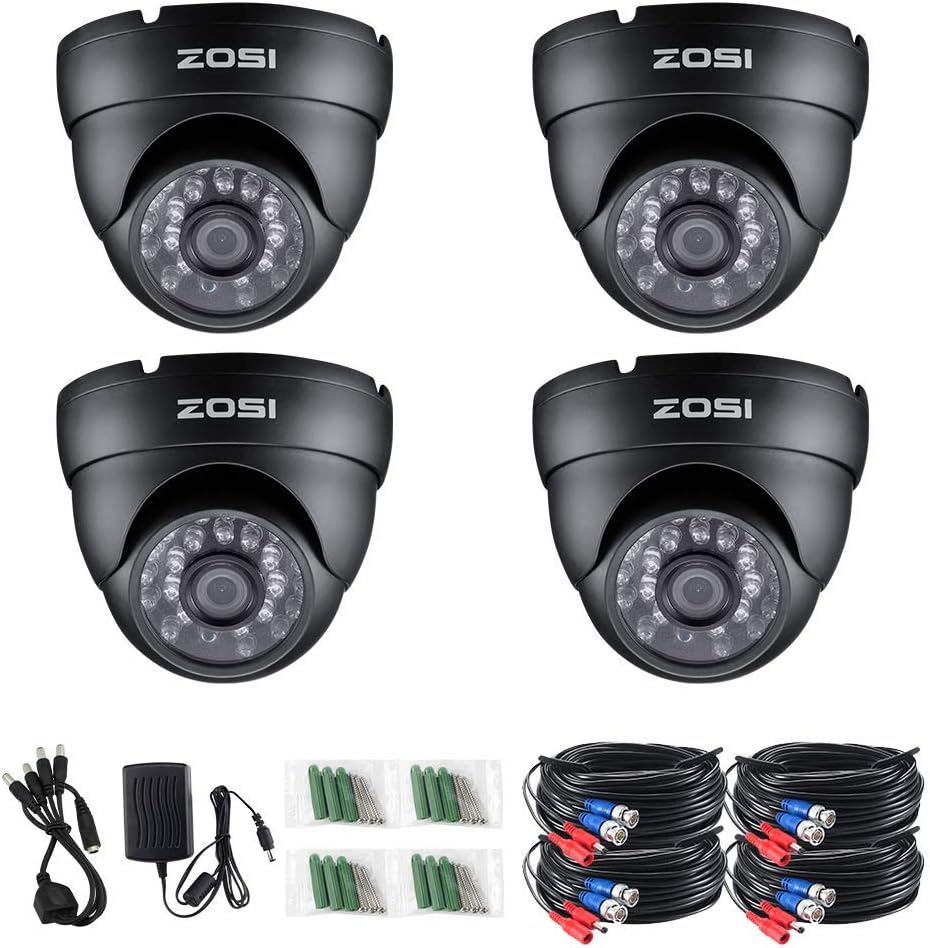 ZOSI 4 Pack 1080P Security Cameras 2.0MP Outdoor Indoor with 3.6mm 24PCS Infrared IR Lens Day Night CCTV IR Cut Surveillance Security Camera Black (Renewed)