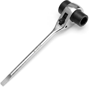 Kutir Ratcheting Chainsaw Scrench, 13mm & 19mm T-Wrench Spanner, Chrome Vanadium Steel Bar Nut & Spark Plug Tool with Flathead Screwdriver, Chainsaw Maintenance Wrench for Stihl Husqvarna Echo