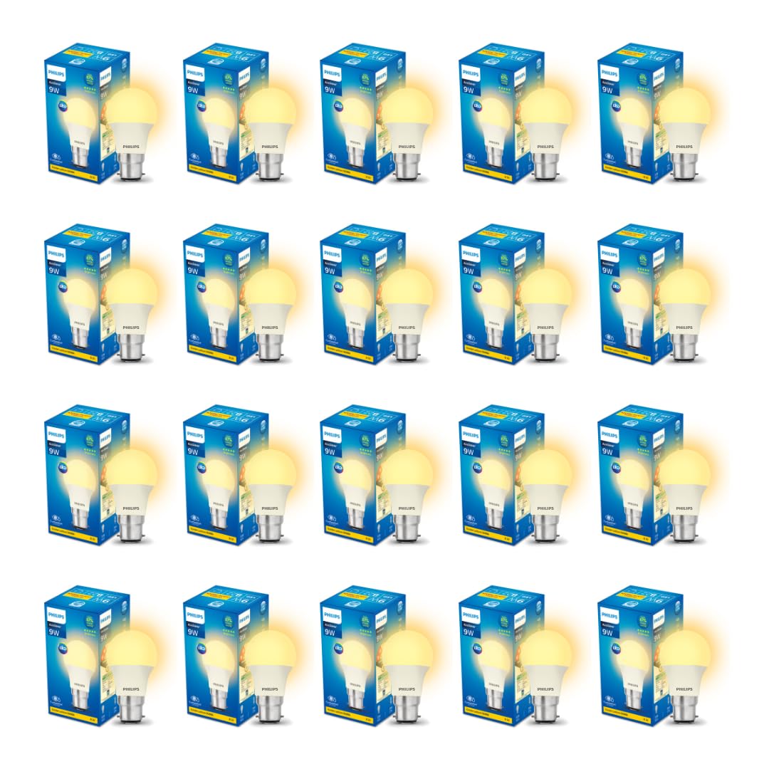 Philips 9-watt LED Bulb | AceSaver High Wattage LED Bulb | Base: B22 Light Bulb for Home | Warm White, Pack of 20