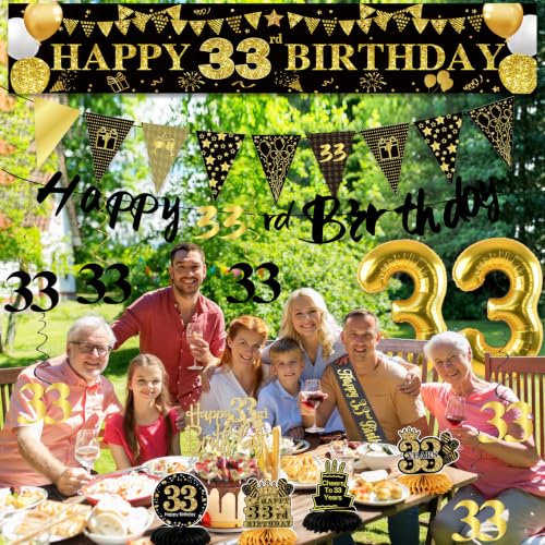 Image of 33rd Birthday Decorations for Men, Black Gold 33rd Party Decorations