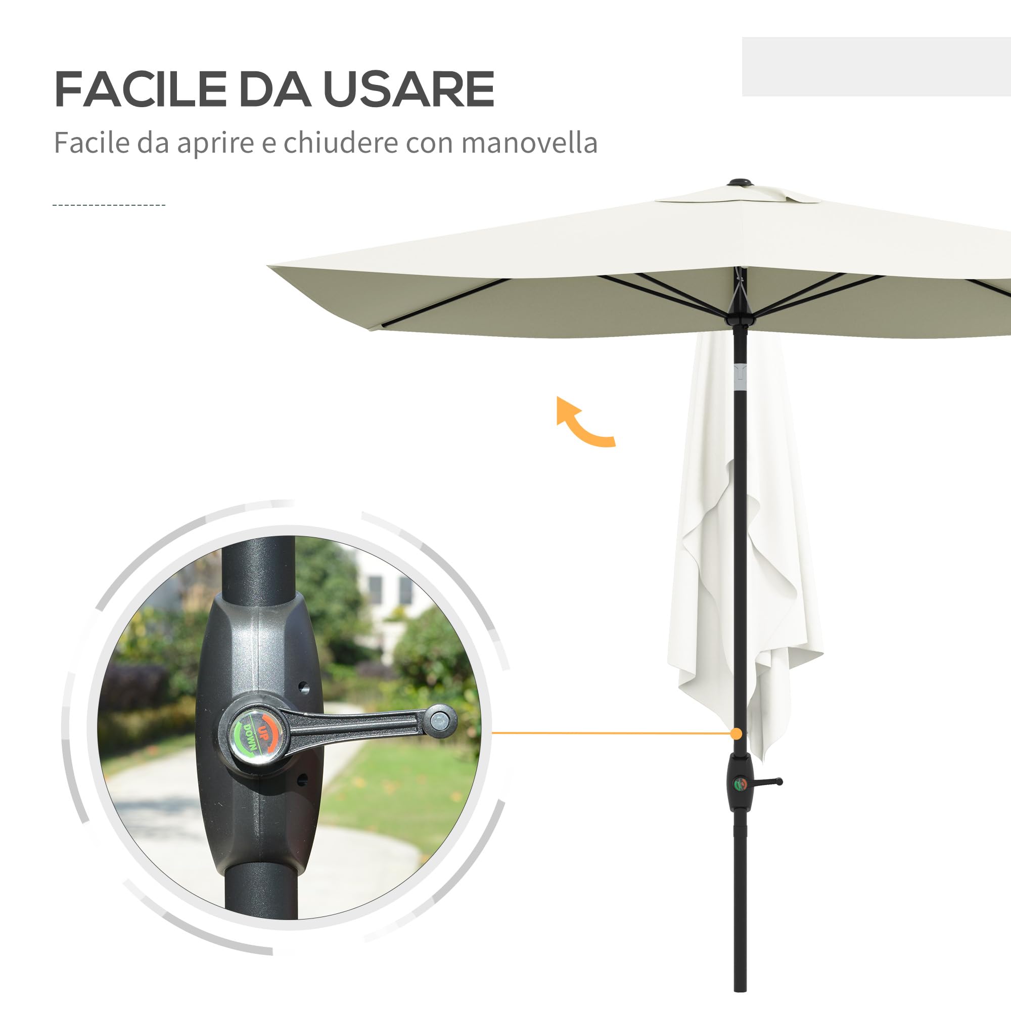 Outsunny Ombrellone Rettangolare 2x3m Alluminio UV 50+ con Apertura a Manovella e Inclinazione Regolabile