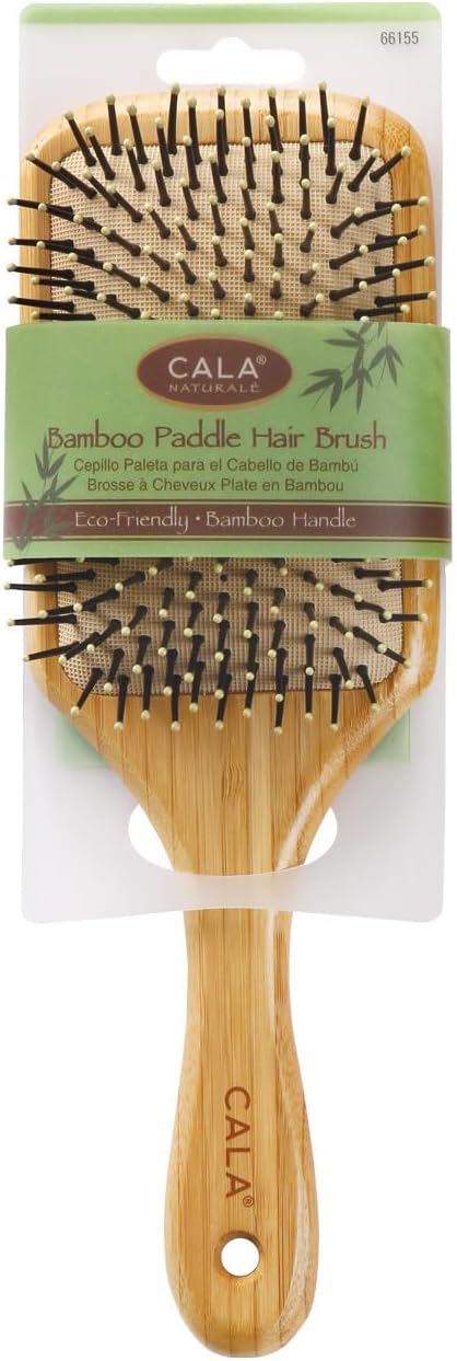 Bamboo Paddle Hair Brush, Large Wide Cushion Base with Ball-Tipped Bristles, Detangles Wet or Dry Hair, Smooths & Straightens, Scalp-Massage Feel, All Hair Types