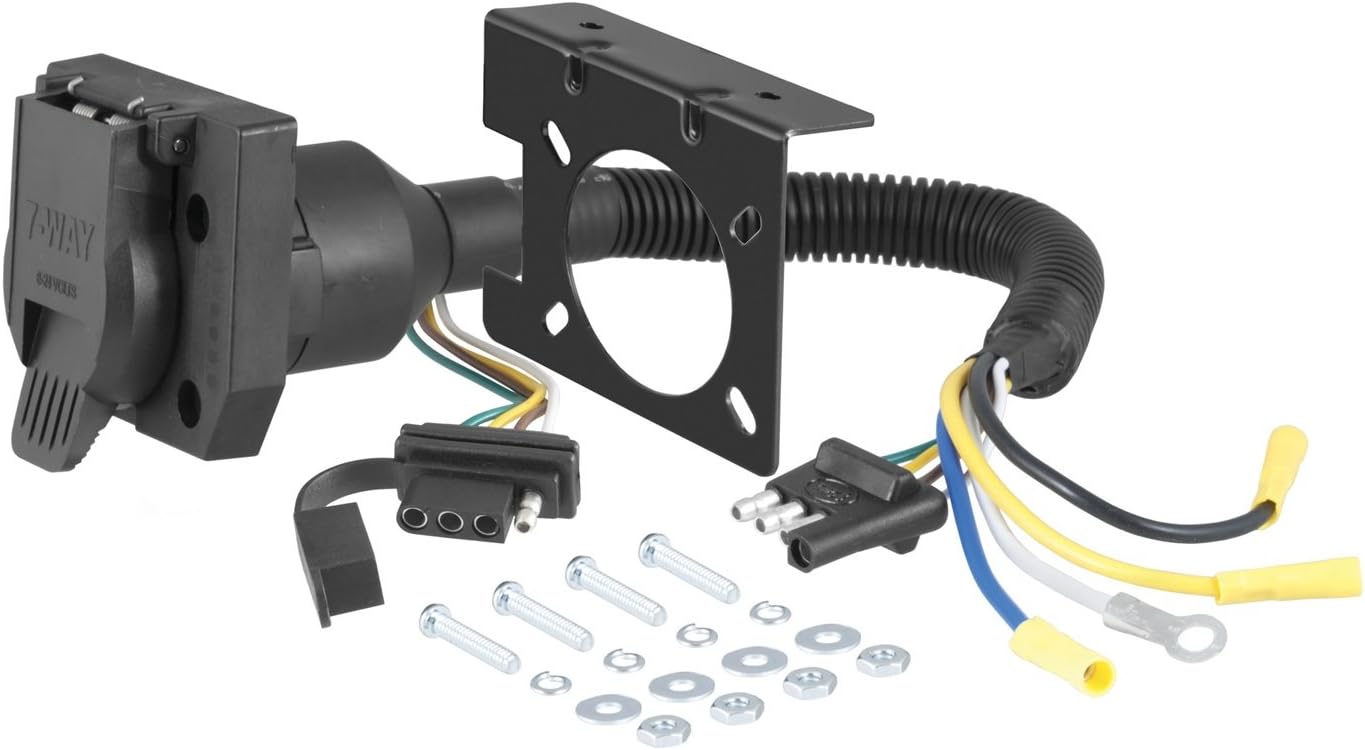 CURT 57672 Dual-Output 4-Way Flat Vehicle-Side to 7-Way RV Blade Trailer Wiring Adapter , Black