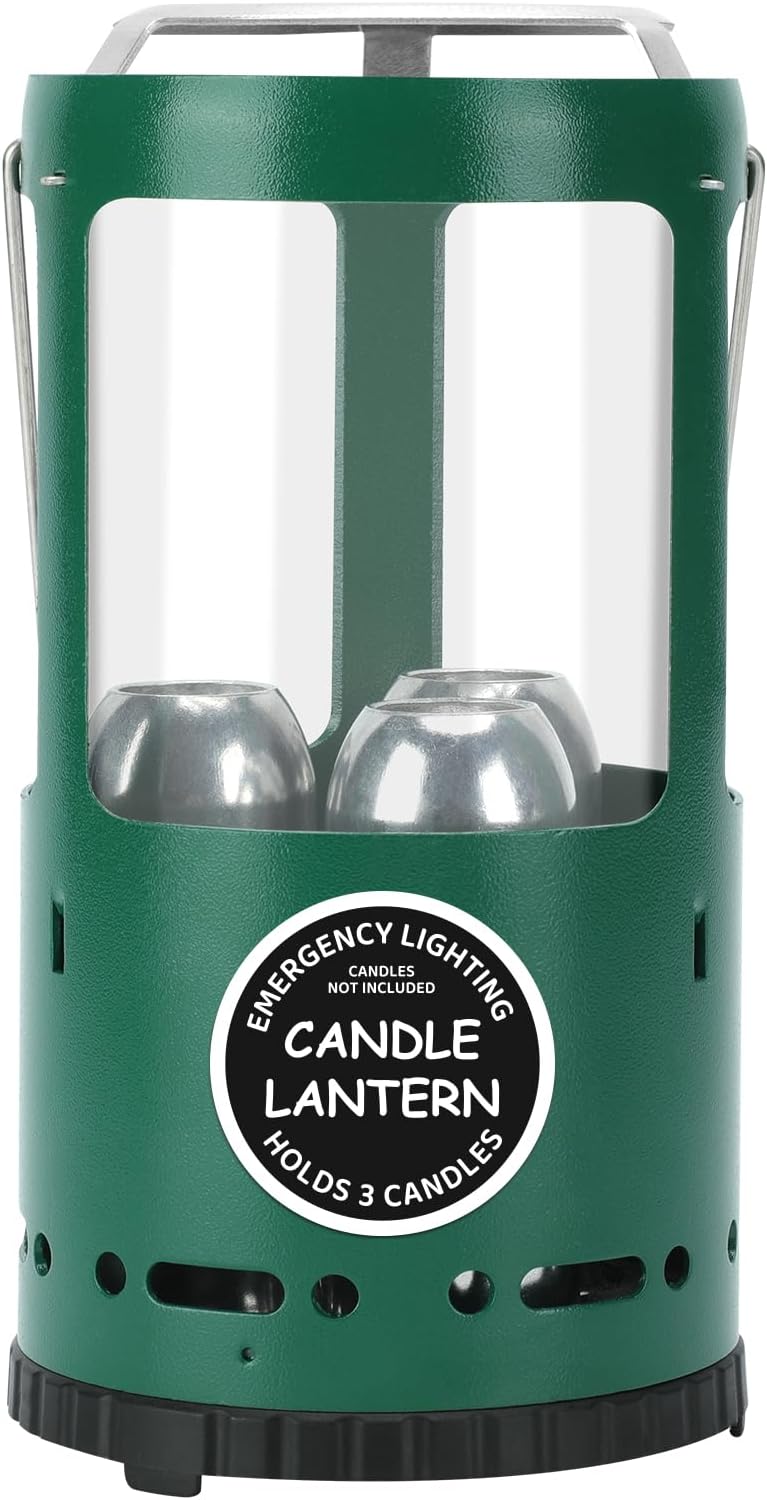 Candle Lantern, Camping Gear for Campers and Emergency Use, Without Candles (Green)