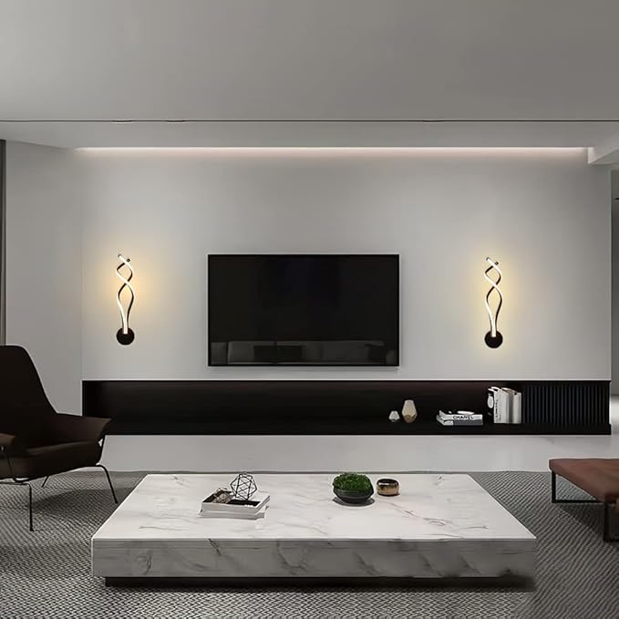 KZT 2 Stuks Wandlamp met Touch Switch LED Dimmable Muurlamp Modern Spiraal Ontwerp Bedlamp 20W Indoor Metalen Hallamp Wandverlichting voor Slaapkamer Woonkamer Trap Kantoor Hotel, Zwart photo 3