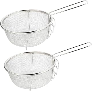 2pcs Deep Frying Basket Folding Handle Stainless Steel Fry Strainer for Chicken Fries and Snacks Kitchen Accessory for Air Fryers and Fryers