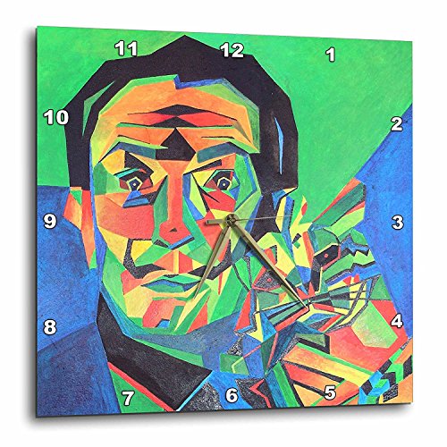 3dRose DPP_46752_1 Dali with Ocelot and Cane Dali, Salvador Dali, Ocelot, Portrait, Man, Male, Cat Wall Clock, 10 by 10-Inch