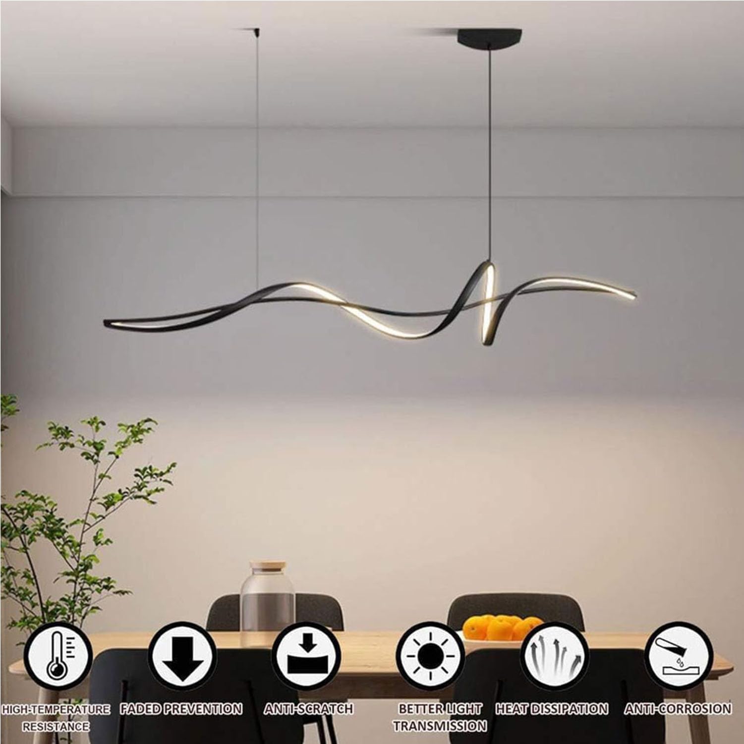 Lámpara Colgante LED Moderna para Comedor - Lámpara de Techo Regulable con Mando a Distancia | Ideal para Cocina, Oficina o Sala de Estar | Diseño Minimalista, Ahorro Energético (Negro, 120cm)