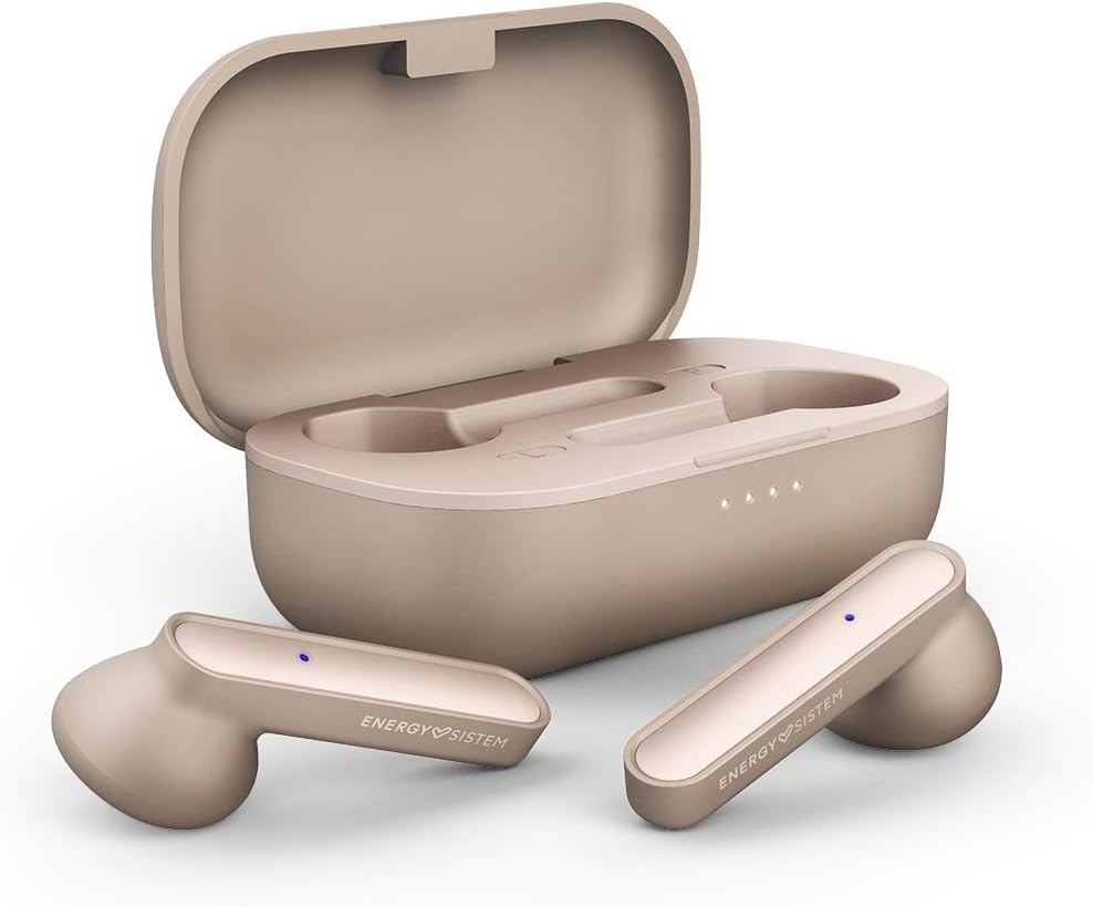 Energy Sistem Style 3 earphones inside their open charging case