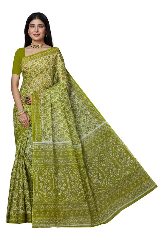 Sari pour femme en pur coton vert Snv-222-30-grn de qualité supérieure authentique