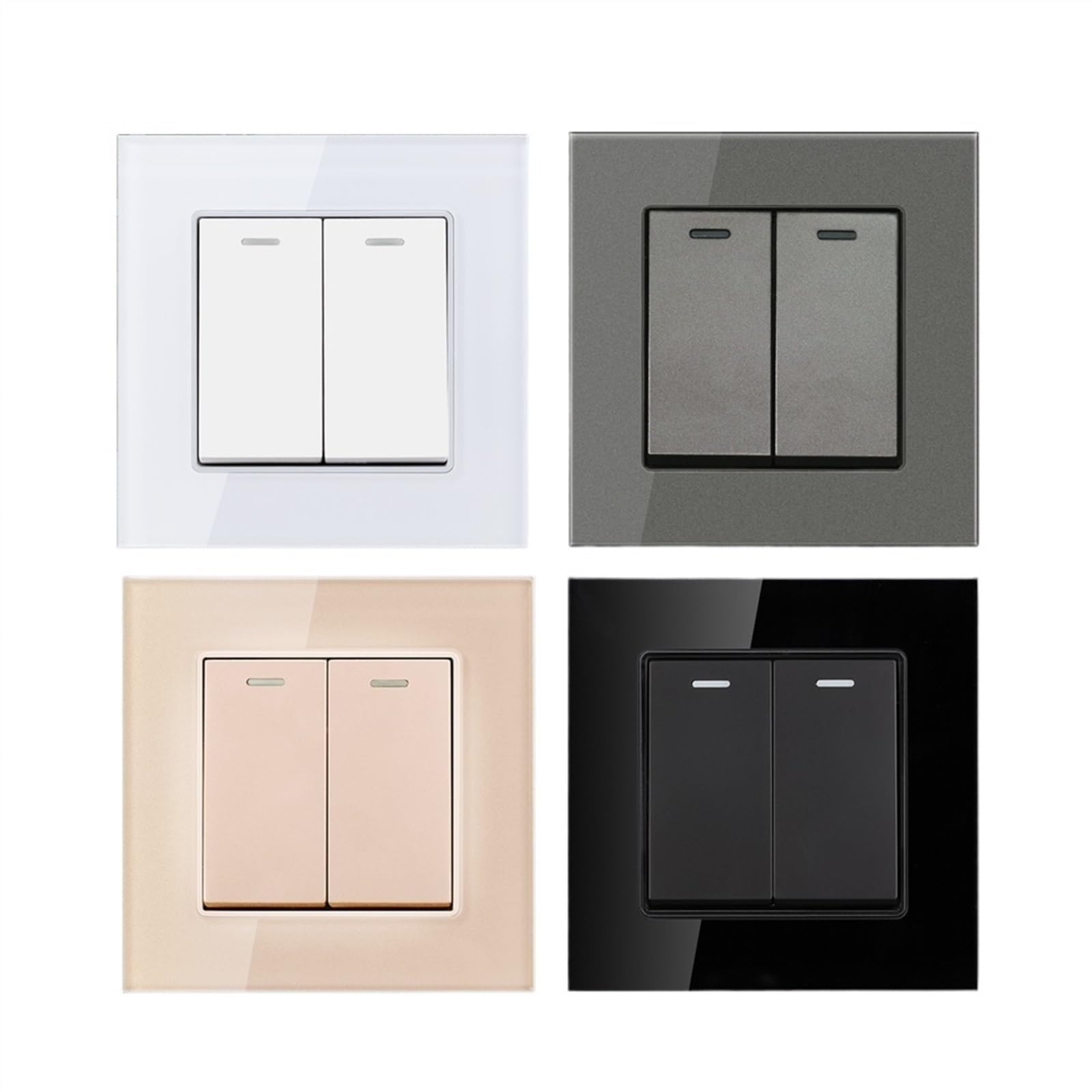 interruptor de luz inteligente, Mesilla de noche panel grande estilo simple estándar, 2 módulos, 1/2 vías, 16 A, 250 V, 86 mm x(Gold (Grass),2Gang 2Way)
